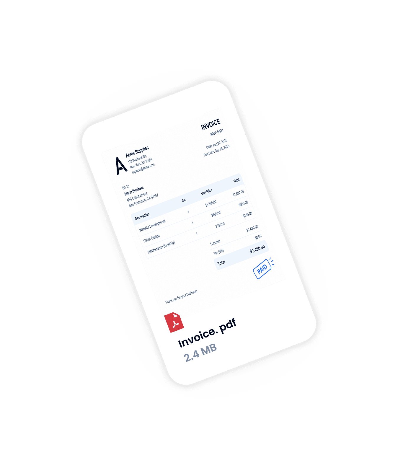 Invoice on mobile